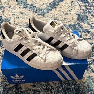Adidas Superstar White Black Gold Sneakers
